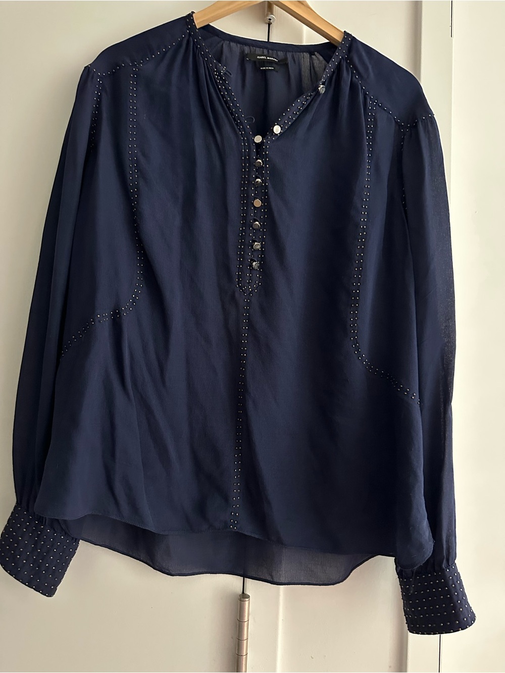 Isabel Marant Navy Stud-Trim Button Placket Blouse